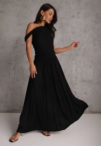 Renee - Czarna Koktajlowa Asymetryczna Sukienka Taliowana z Wiskozy na Jedno Ramię Pasacia. Okazja: na imprezę. Kolor: czarny. Materiał: wiskoza. Typ sukienki: asymetryczne. Styl: wizytowy #4