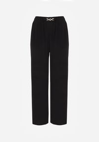Renee - Czarne Spodnie Casual Wide Leg High Waist Zdobione Klamerką w Talii Cythiopis. Okazja: na co dzień. Stan: podwyższony. Kolekcja: plus size. Kolor: czarny. Długość: krótkie. Wzór: aplikacja. Styl: casual #8