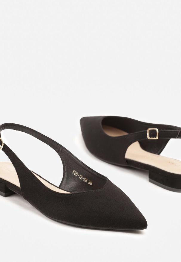 Renee - Czarne Sandały Slingback Vices z Wkładką ze Skóry Naturalnej Annisae. Okazja: na spotkanie biznesowe. Zapięcie: sprzączka. Kolor: czarny. Materiał: skóra. Obcas: na obcasie. Styl: elegancki, biznesowy, klasyczny. Wysokość obcasa: niski