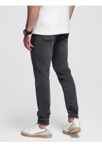 Ombre Clothing - Spodnie męskie JOGGERY jeansowe z efektem sprania - szare V3 - Rozmiar: XXL. Okazja: na co dzień. Kolor: szary. Materiał: jeans. Wzór: aplikacja. Styl: casual, elegancki #4