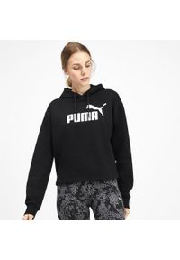 Puma - Damska krótka bluza Essentials z kapturem i logo PUMA Black. Typ kołnierza: kaptur. Kolor: czarny. Materiał: prążkowany. Długość: krótkie