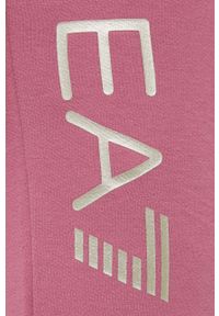 EA7 Emporio Armani Spodnie damskie kolor szary gładkie. Kolor: różowy. Materiał: dzianina. Wzór: gładki