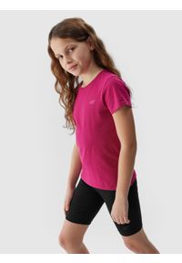 4f - 4F T-shirt gładki dziewczęcy - różowy 158 (12-13 lat). Okazja: na co dzień. Kolor: różowy. Materiał: bawełna, jersey, dzianina. Długość rękawa: krótki rękaw. Długość: krótkie. Wzór: gładki. Sezon: lato. Styl: sportowy, casual