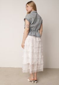 Born2be - Jasnoniebieski Komplet z Bawełny i Wiskozy Spódnica z Falbanami i Koszula Bez Rękawów Callirane. Kolor: niebieski. Materiał: wiskoza, bawełna #5