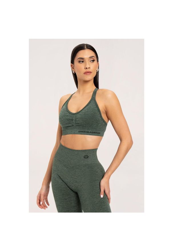 GYM GLAMOUR - Stanik fitness cardio damski Gym Glamour seamless. Kolor: zielony. Sport: fitness
