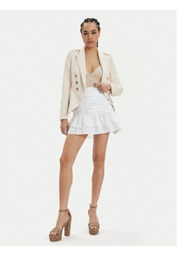 Guess Spódnica mini Zoe W4GD86 WAF10 Biały Flare Fit. Kolor: biały. Materiał: bawełna