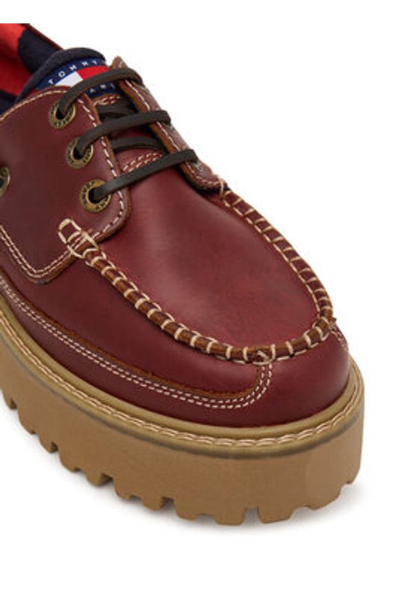 Tommy Jeans Półbuty Archive '01 Boat Shoe Leather EN0EN03003 Bordowy. Kolor: czerwony. Materiał: skóra