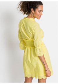 Sukienka z ażurowym haftem bonprix żółty cytrynowy. Kolor: żółty. Wzór: ażurowy, haft #4