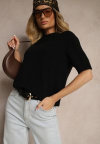 Renee - Czarny Sweter o Fasonie T-shirtu z Wełną Dannirae. Okazja: na co dzień. Kolor: czarny. Materiał: wełna. Długość rękawa: krótki rękaw. Długość: krótkie. Styl: elegancki, casual #1