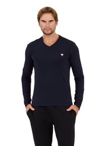 Guess - GUESS Granatowy męski longsleeve Core Tee. Kolor: niebieski. Długość rękawa: długi rękaw