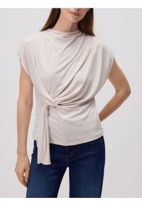 Reserved - Kimonowa bluzka z modalem - kremowy. Kolor: kremowy. Materiał: dzianina