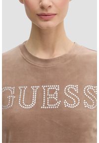 Guess - GUESS Brązowy top damski Couture Tee. Kolor: brązowy #5
