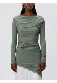 Reserved - Asymetryczna bluzka - oliwkowy. Kolor: oliwkowy. Materiał: dzianina. Wzór: gładki #1