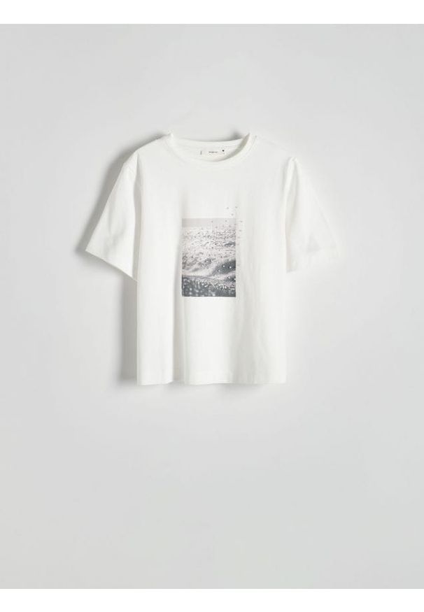 Reserved - T-shirt z aplikacją - biały. Kolor: biały. Materiał: bawełna. Wzór: aplikacja