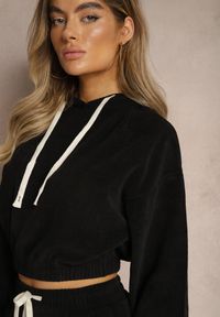 Renee - Czarny Komplet Dresowy z Dodatkiem Bawełny Spodnie z Gumką w Pasie i Bluza z Kapturem Hasaria. Kolor: czarny. Materiał: dresówka, bawełna #5
