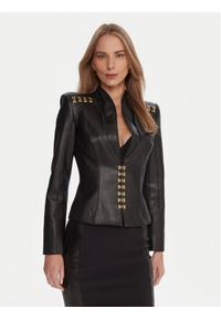 Elisabetta Franchi Kurtka z imitacji skóry GI-187-57E2-V680 Czarny Slim Fit. Kolor: czarny. Materiał: syntetyk