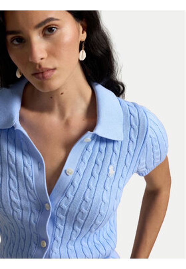 Polo Ralph Lauren Kardigan 211963486500 Niebieski jasny Slim Fit. Typ kołnierza: polo. Kolor: niebieski. Materiał: bawełna