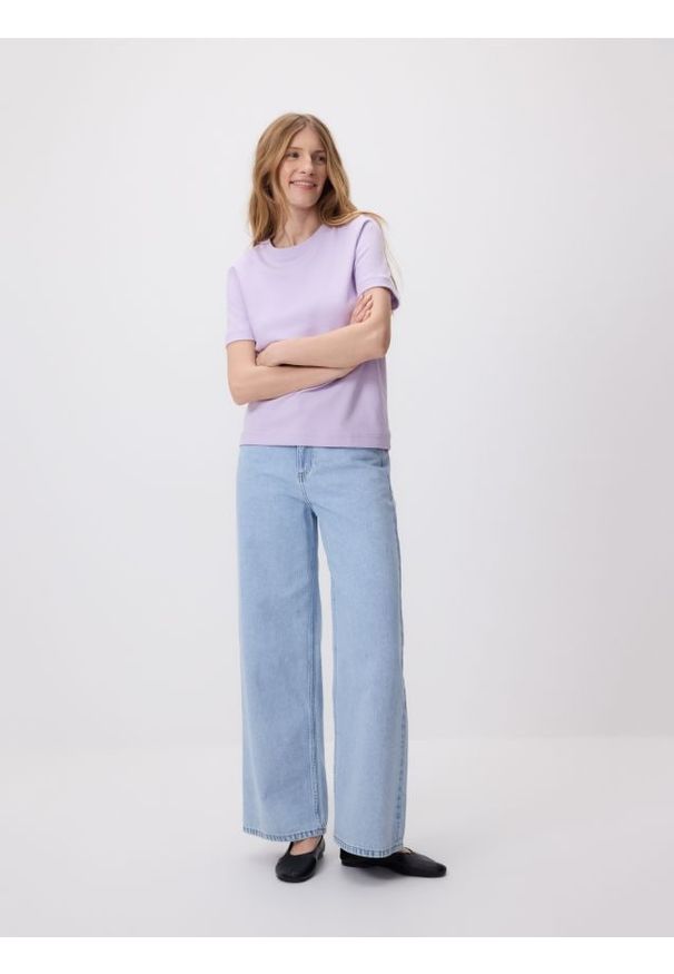 Reserved - T-shirt z bawełny merceryzowanej - lawendowy. Kolor: fioletowy. Materiał: bawełna