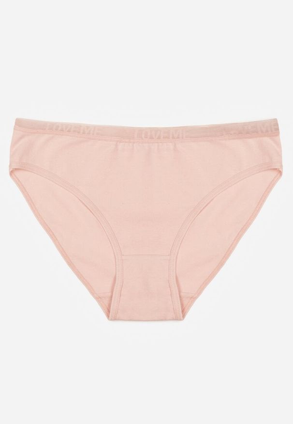 Renee - Jasnoróżowe Majtki Figi z Bawełny z Napisem Love Adririn. Kolor: różowy. Materiał: bawełna. Wzór: napisy