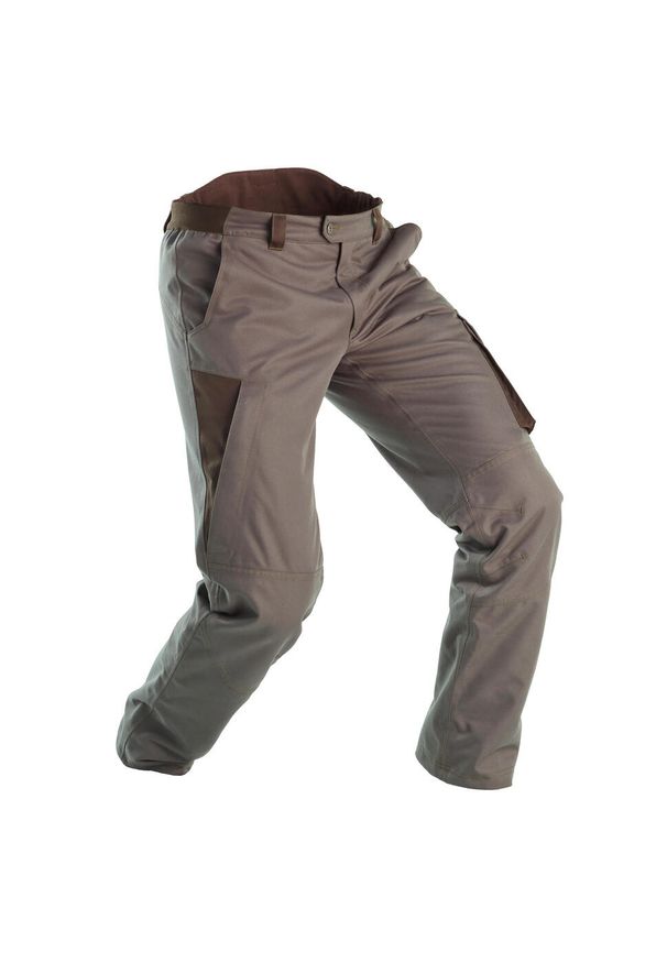 SOLOGNAC - Spodnie myśliwskie 500 Warm wodoodporne. Kolor: wielokolorowy, brązowy, zielony. Materiał: materiał, tkanina. Sport: outdoor