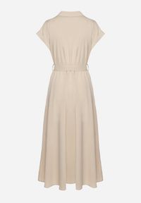 Born2be - Beżowa Koszulowa Sukienka Zapinana na Guziki z Materiałowym Paskiem Moaxel. Kolor: beżowy. Materiał: materiał. Długość rękawa: krótki rękaw. Typ sukienki: koszulowe. Styl: elegancki #6