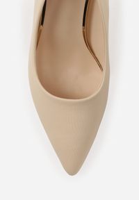 Renee - Beżowe Gładkie Szpilki z Tkaniny w Klasycznym Stylu Jynienne. Okazja: na spotkanie biznesowe. Kolor: beżowy. Materiał: tkanina. Wzór: gładki. Obcas: na szpilce. Styl: klasyczny #6