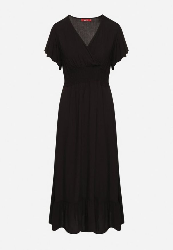 Born2be - Czarna Wiskozowa Kopertowa Sukienka o Rozkloszowanym Kroju Nellrive. Okazja: na co dzień. Typ kołnierza: dekolt w serek. Kolor: czarny. Materiał: wiskoza. Długość rękawa: krótki rękaw. Typ sukienki: kopertowe. Styl: casual, elegancki