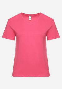 Born2be - Różowy Bawełniany T-shirt z Trójkątnym Dekoltem Nusalia. Okazja: na spacer. Kolor: różowy. Materiał: bawełna. Sezon: lato, wiosna #4