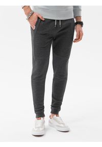 Ombre Clothing - Spodnie męskie dresowe joggery - grafitowe P1036 - XXL. Kolor: szary. Materiał: dresówka