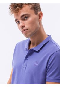 Ombre Clothing - Koszulka męska polo klasyczna bawełniana S1374 - fioletowa - XXL. Typ kołnierza: polo. Kolor: fioletowy. Materiał: bawełna. Wzór: haft. Styl: klasyczny #2