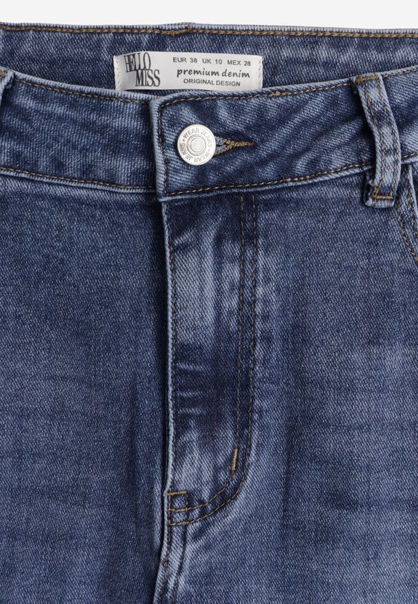 Born2be - Granatowe Bawełniane Jeansy o Kroju Barrel Leg z Wysokim Stanem Tinalea. Okazja: na co dzień. Stan: podwyższony. Kolor: niebieski. Styl: casual, klasyczny