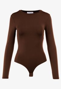 Born2be - Ciemnobrązowe Body Maerane. Kolor: brązowy. Materiał: jeans. Długość rękawa: długi rękaw. Długość: długie. Styl: klasyczny #5