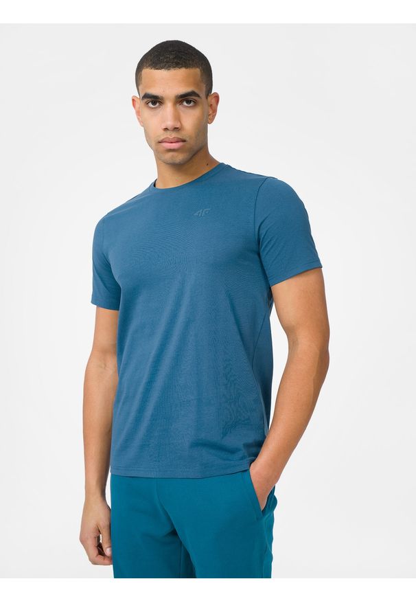 4f - T-shirt regular gładki męski. Kolor: niebieski. Materiał: bawełna. Wzór: gładki