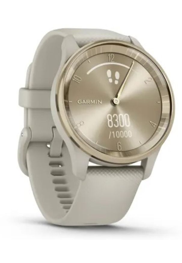 GARMIN - Garmin vivomove Trend (kremowozłota ramka / beżowoszara koperta / beżowoszary pasek). Rodzaj zegarka: analogowe. Kolor: szary. Styl: klasyczny, retro, młodzieżowy