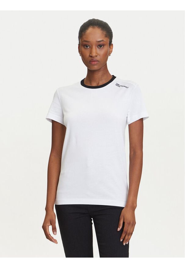 Karl Lagerfeld Jeans T-Shirt A3W17051 Biały Slim Fit. Kolor: biały. Materiał: bawełna