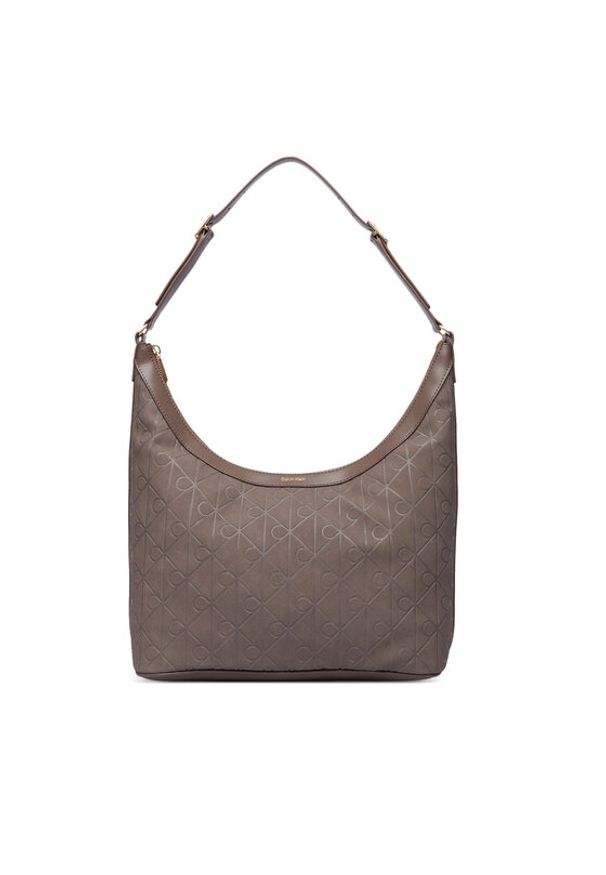 Calvin Klein Torebka Emblem Aop Sueded M Shoulder Bag LV04F3881G Beżowy. Kolor: beżowy. Materiał: skórzane