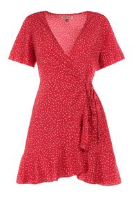 Born2be - Bordowa Sukienka Devizo. Kolor: czerwony. Materiał: materiał. Długość rękawa: krótki rękaw. Wzór: kropki. Typ sukienki: kopertowe. Długość: mini #5