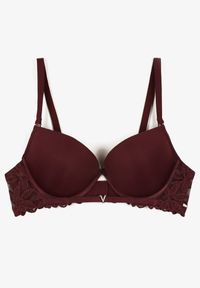 Renee - Ciemnofioletowy Biustonosz Push-Up z Koronką i Wycięciem z Przodu Sariaris. Kolor: fioletowy. Materiał: koronka. Rodzaj stanika: push-up. Wzór: koronka
