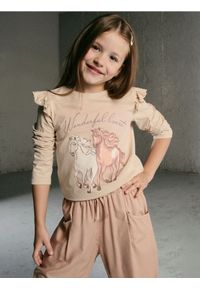 Sinsay - Koszulka z długimi rękawami i ozdobnymi falbanami - beżowy. Kolor: beżowy. Długość rękawa: długi rękaw. Długość: długie #1