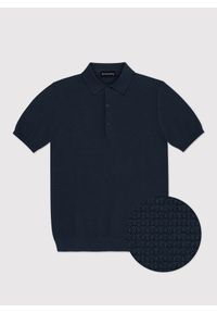 Pako Lorente - PAKO LORENTE – Granatowy t-shirt polo o waflowym splocie. Typ kołnierza: polo. Kolor: niebieski. Materiał: bawełna, poliamid. Wzór: ze splotem. Styl: klasyczny #8