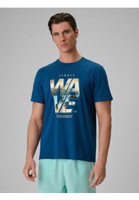 4f - 4F T-shirt regular z nadrukiem męski - turkusowy S. Okazja: na co dzień. Kolor: turkusowy. Materiał: bawełna, dzianina. Wzór: nadruk. Styl: wakacyjny, casual, klasyczny #1