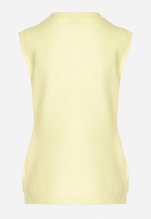 Born2be - Żółta Rozpinana Kamizelka Sweterkowa z Wełną Quilzeki. Okazja: na co dzień. Kolor: żółty. Materiał: wełna. Styl: klasyczny, elegancki, casual