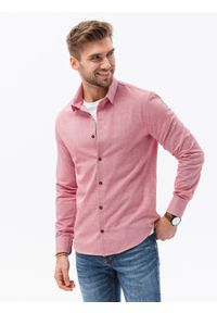 Ombre Clothing - Bawełniana koszula męska z tkaniny w stylu Oxford SLIM FIT - czerwona V18 K642 - XXL. Kolor: czerwony. Materiał: bawełna, tkanina #2