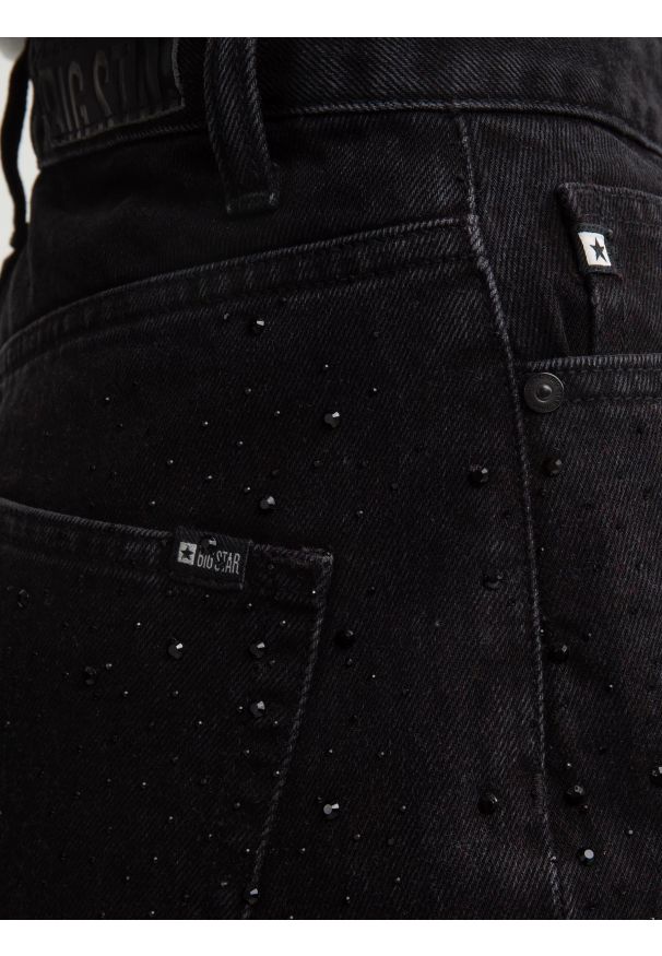 Big-Star - Jeansy damskie z prostą nogawką z cyrkoniami czarne Jade 925. Okazja: na co dzień. Kolor: czarny. Styl: elegancki, casual