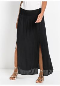 bonprix - Długa spódnica z rozporkami. Kolor: czarny. Długość: długie. Wzór: nadruk, gładki #1