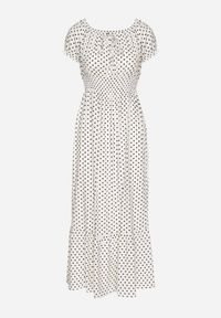Born2be - Biała Sukienka z Bawełną w Kropki Ellisla. Okazja: na co dzień. Kolor: biały. Materiał: bawełna. Wzór: kropki. Styl: casual, elegancki #4