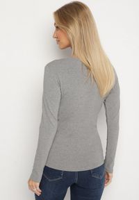 Born2be - Szara Bluzka Typu Longsleeve z Okrągłym Dekoltem Unelessa. Kolor: szary. Materiał: jeans. Długość rękawa: długi rękaw. Styl: elegancki, klasyczny