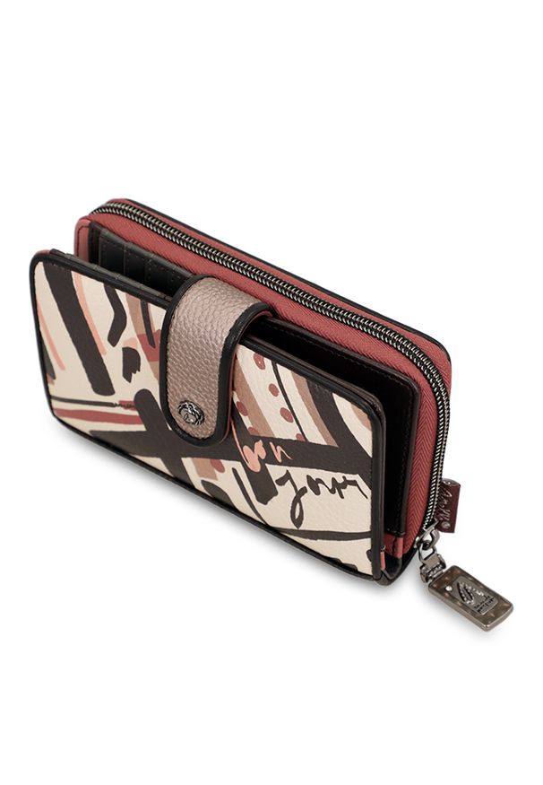 Brązowy Modny Damski Portfel Anekke Mademoiselle. Kolor: brązowy. Materiał: materiał