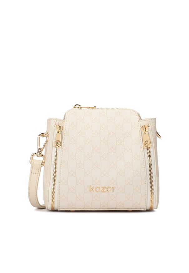 Kazar - Skórzana torebka zdobiona printem i suwakami. Wzór: nadruk, aplikacja. Materiał: skórzane. Styl: casual