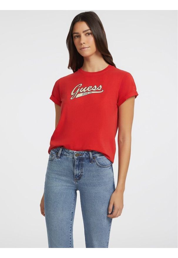 Guess Jeans T-Shirt W4YI13 J1314 Czerwony Regular Fit. Kolor: czerwony. Materiał: bawełna